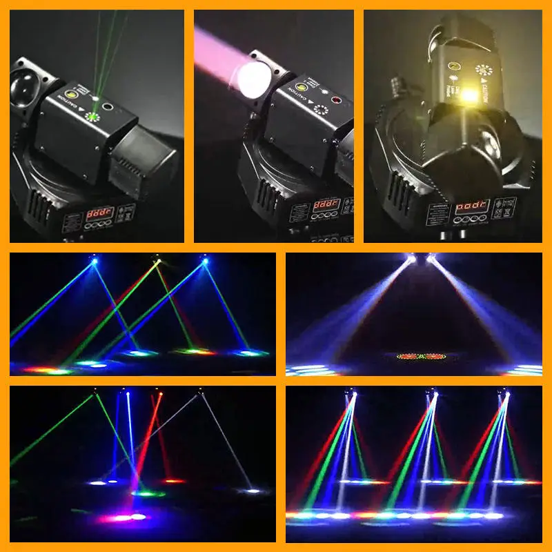 AOPU 8Pcs 3W Moving Head Beam Light 1W Red and 1W Green Laser Lights 10W Strobe DMX Spider Light for KTV Stage — image 4