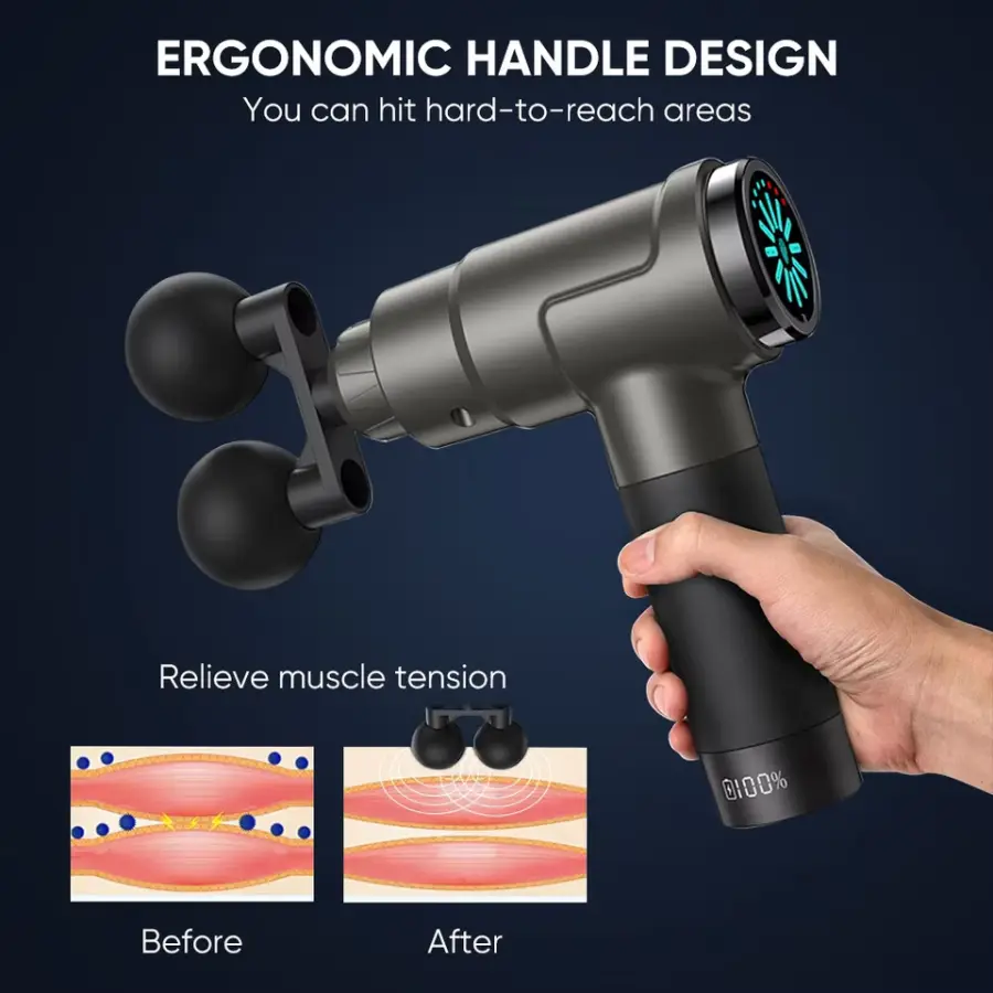 Cross-Border Professional Dual-Head Electric Fascia Massager Powerful Brand Deep Relaxation Fingerprint Screen Fascia Gun for — image 5