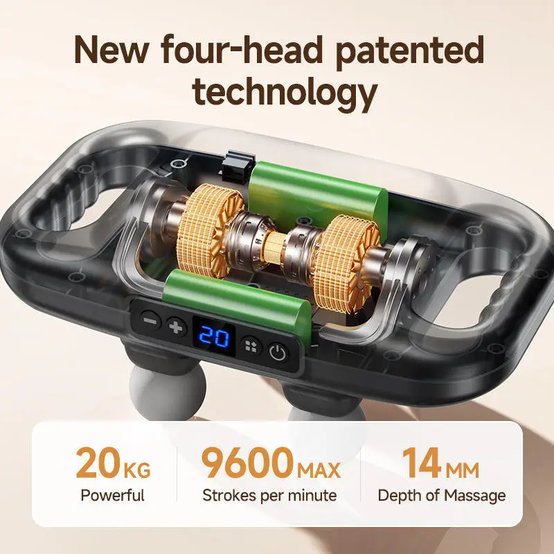 Professional Grade Four-Head Fascia Multi-Head Massager Portable Deep Impact Body Relaxation Massage Gun 4 Speed Heat Features — image 3