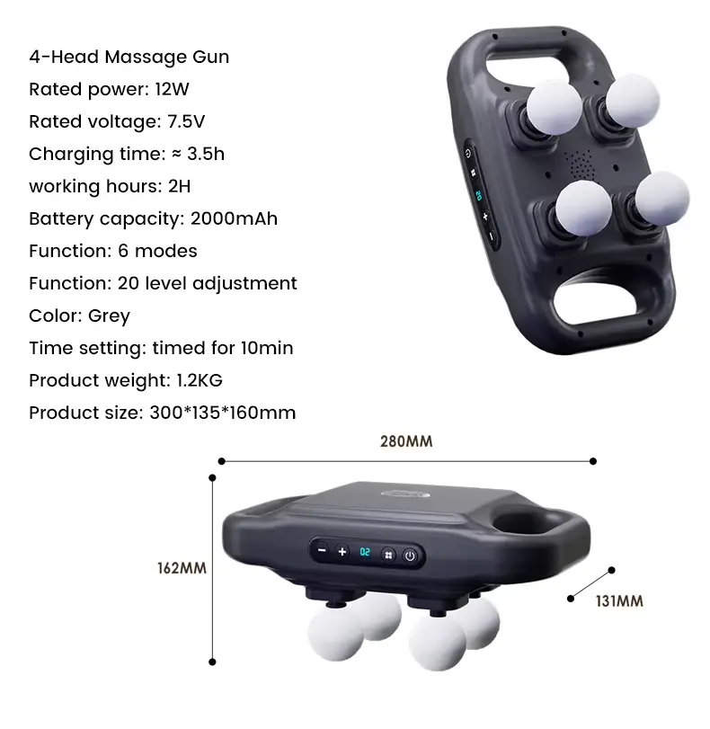 8-16 Heads Muscle Massage Gun with 30 Speeds 3 Modes Grey Percussion Massage for Back Legs Relief Body Gift for Men and Women — image 5