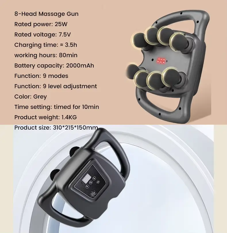 8-16 Heads Muscle Massage Gun with 30 Speeds 3 Modes Grey Percussion Massage for Back Legs Relief Body Gift for Men and Women — image 7