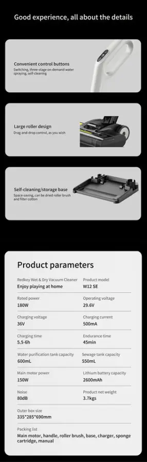 RedKey W12 SE Cordless Wet Dry HEPA Filter Vacuum Cleaner Smart Mop Multi-Surface Floor Washer Self-Cleaning Household Car — image 5