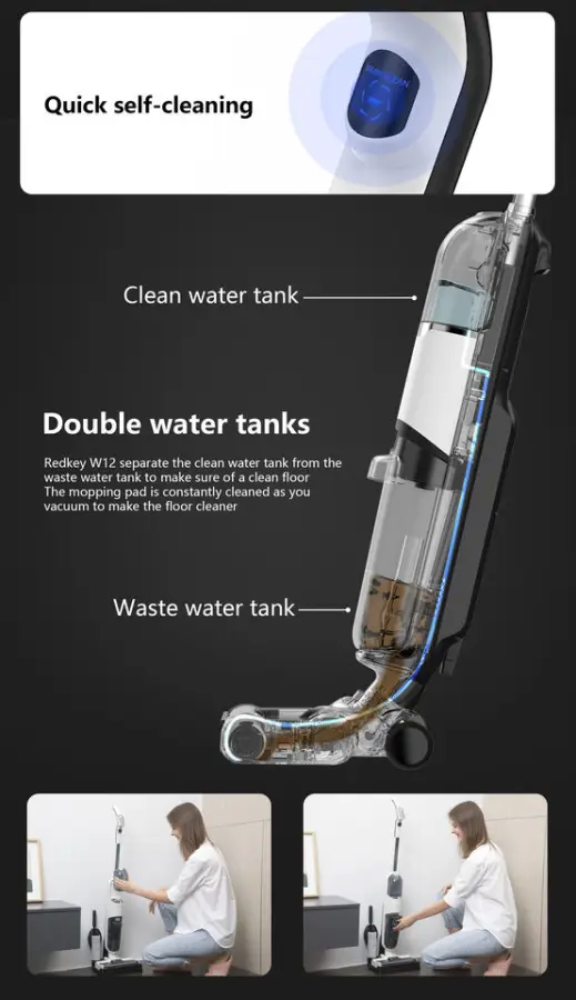 RedKey W12 Wireless Wet Dry Vacuum Cleaner Multi-Surface Smart Cordless Mop Floor Washer Handheld Household Car Hotel Outdoor — image 4