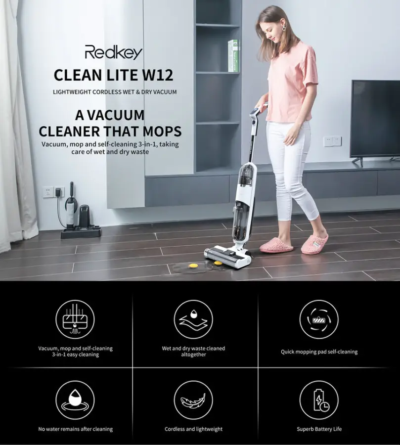 Redkey W12 Cordless Wet/Dry Vacuum Cleaner Smart Handheld Brushless Motor Self-Cleaning 5 Gears Outdoor Car Hotel Household Use — image 2