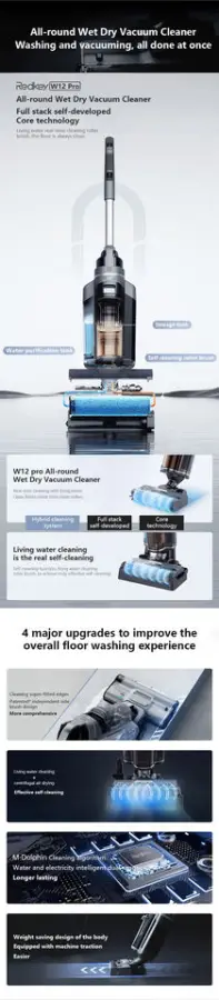 Redkey W12 Pro 3-in-1 Smart Cordless Vacuum Cleaner Wet/Dry Self-Cleaning HEPA Filtration Household Car Use LCD Brushless Motor — image 5