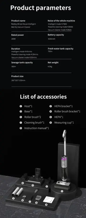 RedKey W13 Wireless Wet Dry Vacuum Cleaner Multi-Surface Smart Cordless Mop Floor Washer Handheld Household Self-Cleaning — image 6
