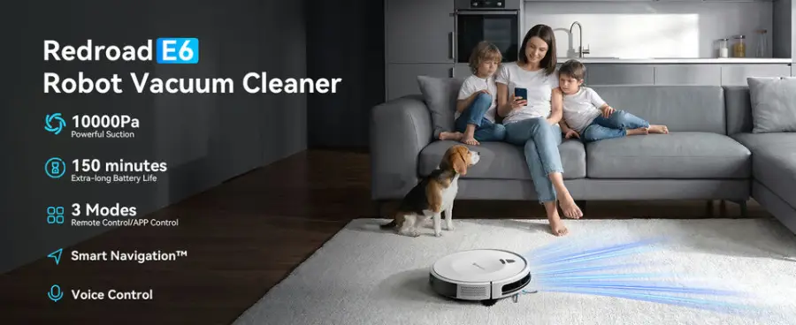 Redroad E6 Robot Vacuum Cleaner 10000Pa Suction 150min Runtime Infrared Navigation App-Controlled Household Use Sweeping — view 2