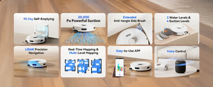 Redroad R11 Automatic Dirt Disposal Wet/Dry Robot Vacuum Cleaner 20000Pa Suction HEPA Filter APP Voice Control LDS Navigation — image 3