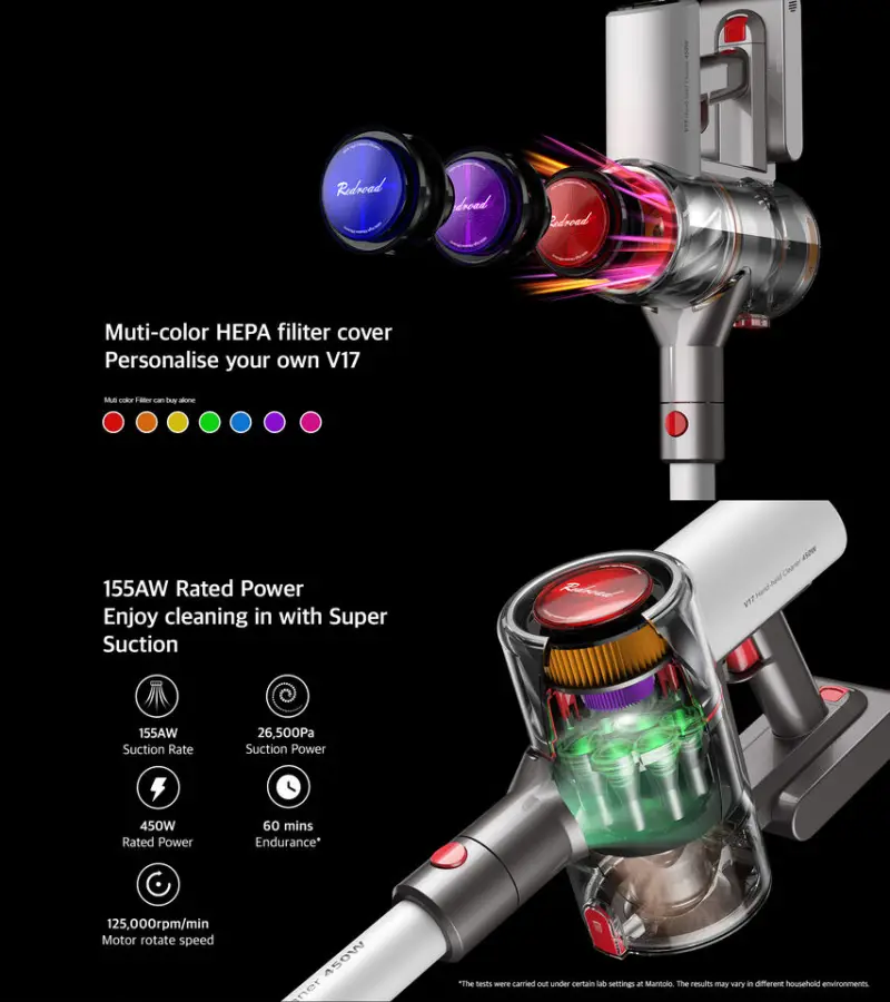 Redroad V17-7 Lightweight Cordless Stick Vacuum Cleaner Pet Hair 26500Pa Suction Cordless Handheld Vacuum Cleaner — image 3
