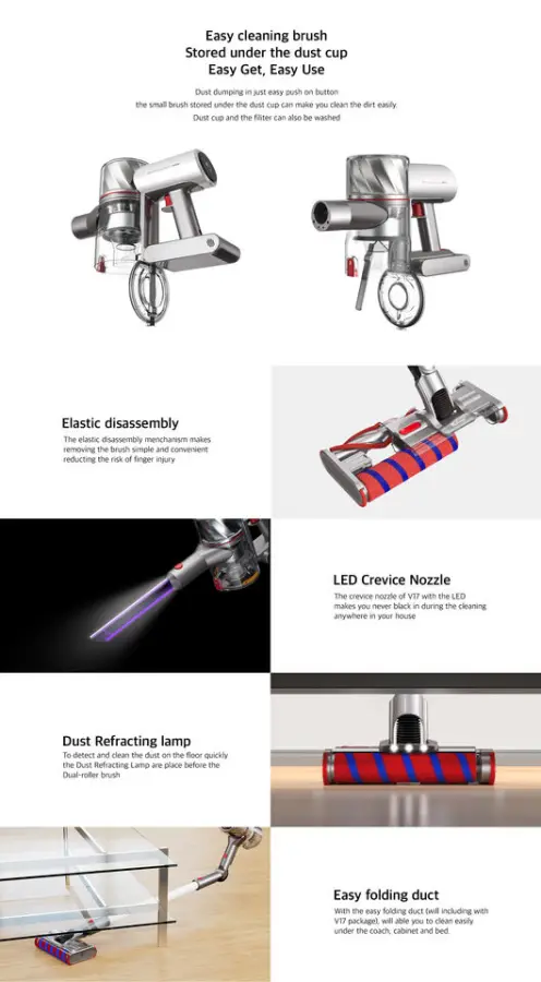 Redroad V17-7 Lightweight Cordless Stick Vacuum Cleaner Pet Hair 26500Pa Suction Cordless Handheld Vacuum Cleaner — image 4