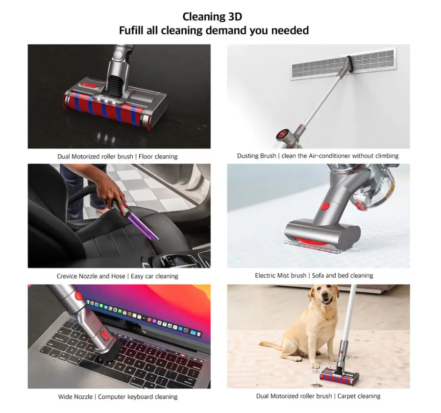 Redroad V17-7 Lightweight Cordless Stick Vacuum Cleaner Pet Hair 26500Pa Suction Cordless Handheld Vacuum Cleaner — image 5