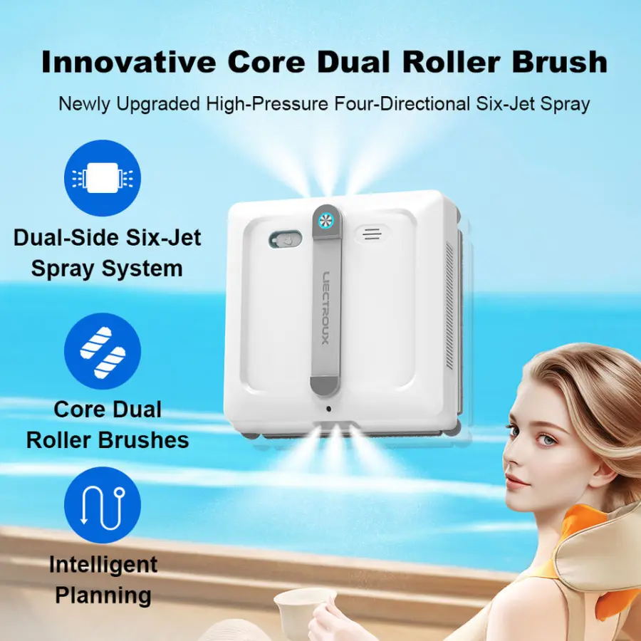 Window cleaning robot Liectroux S9,with 2 roller brushes,6-way water pump spray,9KPa,frameless works,app control,voice prompts — image 3