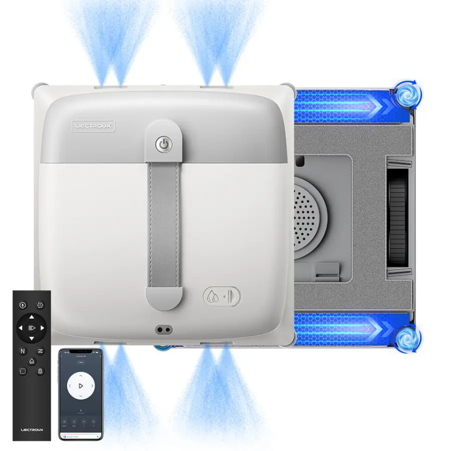 Window cleaning robot Liectroux G9, with 2 vibrating bionic arms, 8-way water pump spray,10KPa,frameless works,app,voice — view 1