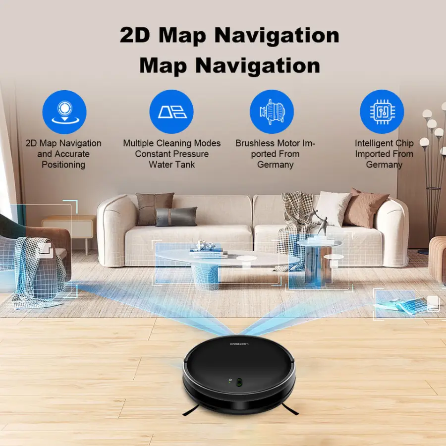 LIECTROUX L200 Robot Vacuum Cleaner Smart Mapping Navigation Household Cleaning Robot 2in1 DustbinWater Tank — image 5