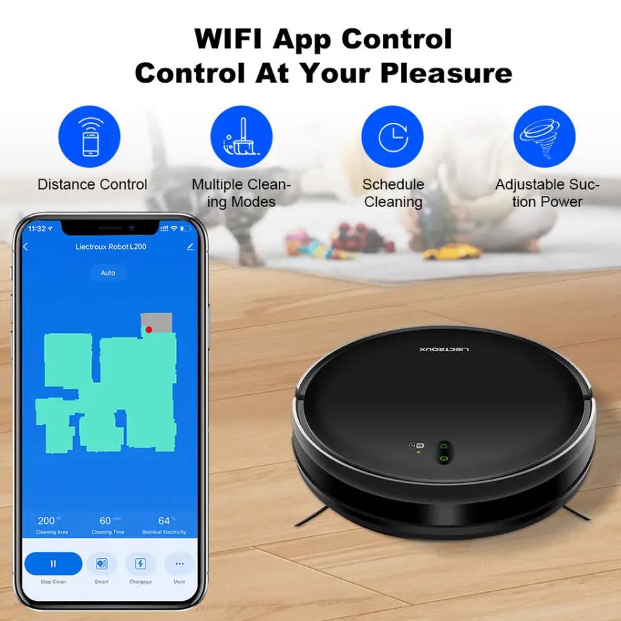 LIECTROUX L200 Robot Vacuum Cleaner Smart Mapping Navigation Household Cleaning Robot 2in1 DustbinWater Tank — image 7