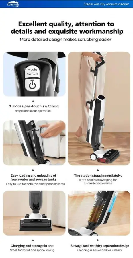 2026 German Hotel Use Steam Wet & Dry Vacuum Cleaner with Self-Cleaning HEPA Filter 1500W LED Display Household Floor Care — image 4