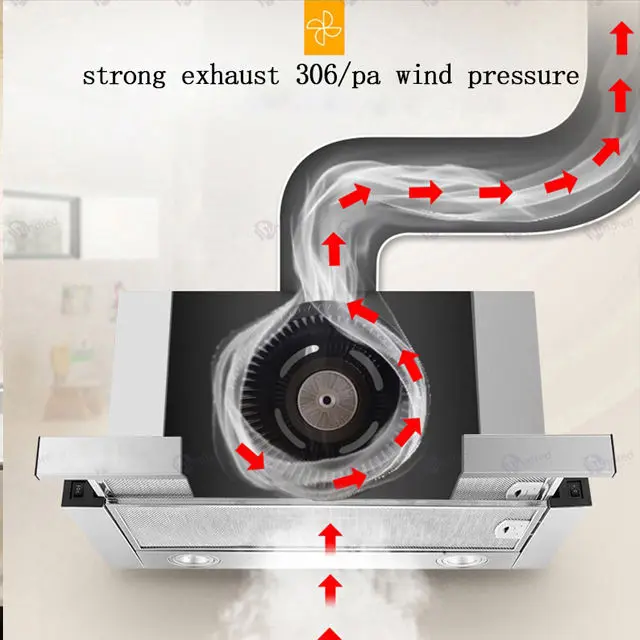 Qianjing 500 600 700 900 mm White Paint Touch Switch Glass Front Panel Telescopic Sensor Range Hood — image 7