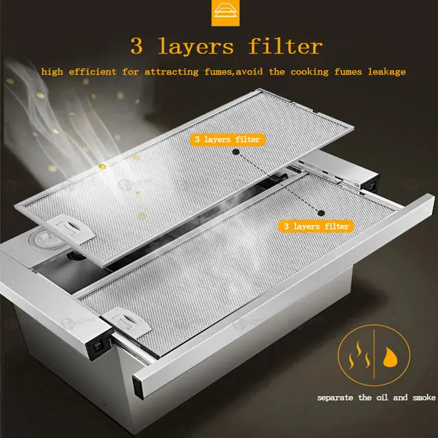 Built in Cooker Hood 60 cm Stainless Steel Mini Slide-out Telescopic 220 V Small Household Hotel Commercial Apartments Kitchen — image 3