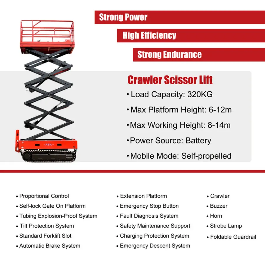 Aerial Working Lift Platform 10m Load Capacity 320kg Self-Propelled Tracked Scissor Crawler Scissor Lift — image 4