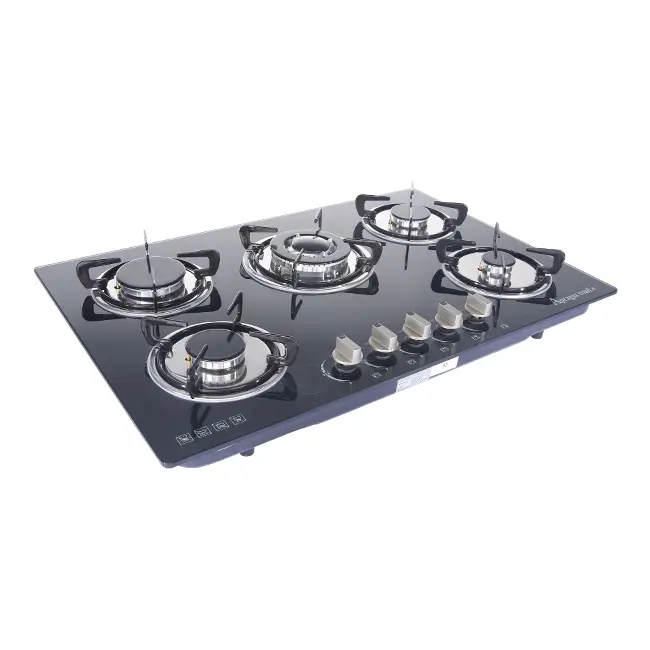 Home Appliance Cooktops 7mm Tempered Glass 5 Burner Enamel Rack Gas Hob Stainless Steel Gas Stove — view 1