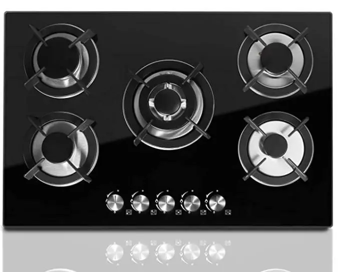 Home Appliance Cooktops 7mm Tempered Glass 5 Burner Enamel Rack Gas Hob Stainless Steel Gas Stove — view 2