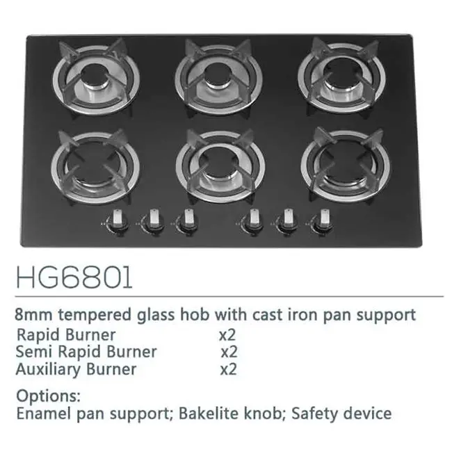 Gas Hob with 6 Burners Household Kitchen Stainless Steel Gas Stove With Safety Device Gas Cooker — view 2