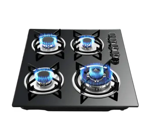 4 burner Gas Hob Glass Stove Cast Iron Gas burner Cooker High Power Gas Stove — image 4