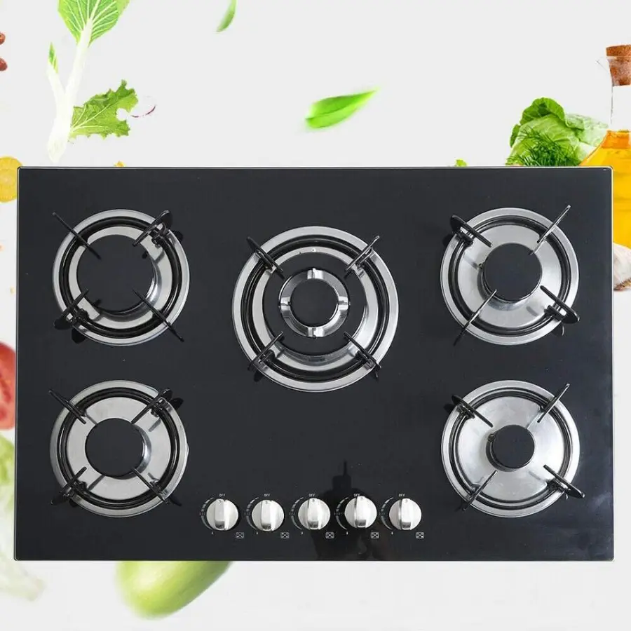 Five Burner Household Gas Stove Built-in Glass Stove in Kitchen Stove Top 110/220V Ignition Gas Cooker FFD Bestseller Ch — view 2