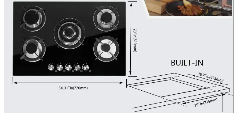 Five Burner Household Gas Stove Built-in Glass Stove in Kitchen Stove Top 110/220V Ignition Gas Cooker FFD Bestseller Ch — view 4