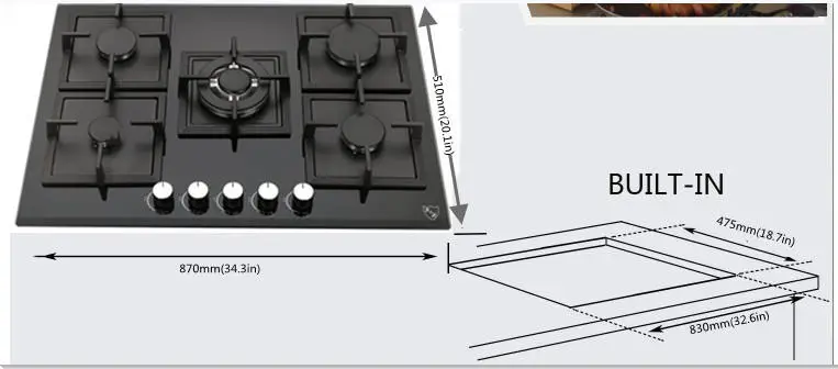 5 burner Gas Cooker Good Price Kitchen Appliance Black Glass Gas Hob Butane Gas Stove burner Parts Cast Iron Propane Coo — view 2