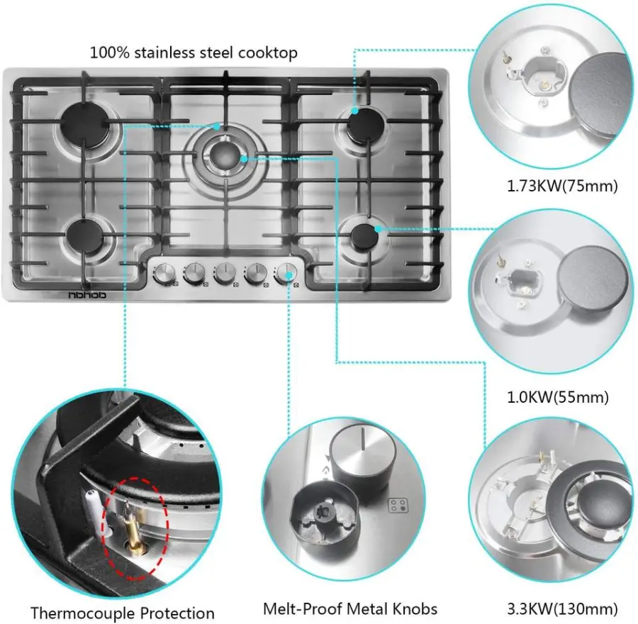 Built in 5 burner Gas Stove LPG LNG Universal Cooker Home Stainless Steel Electronic Ignition Household Kitchen Cooker — view 4