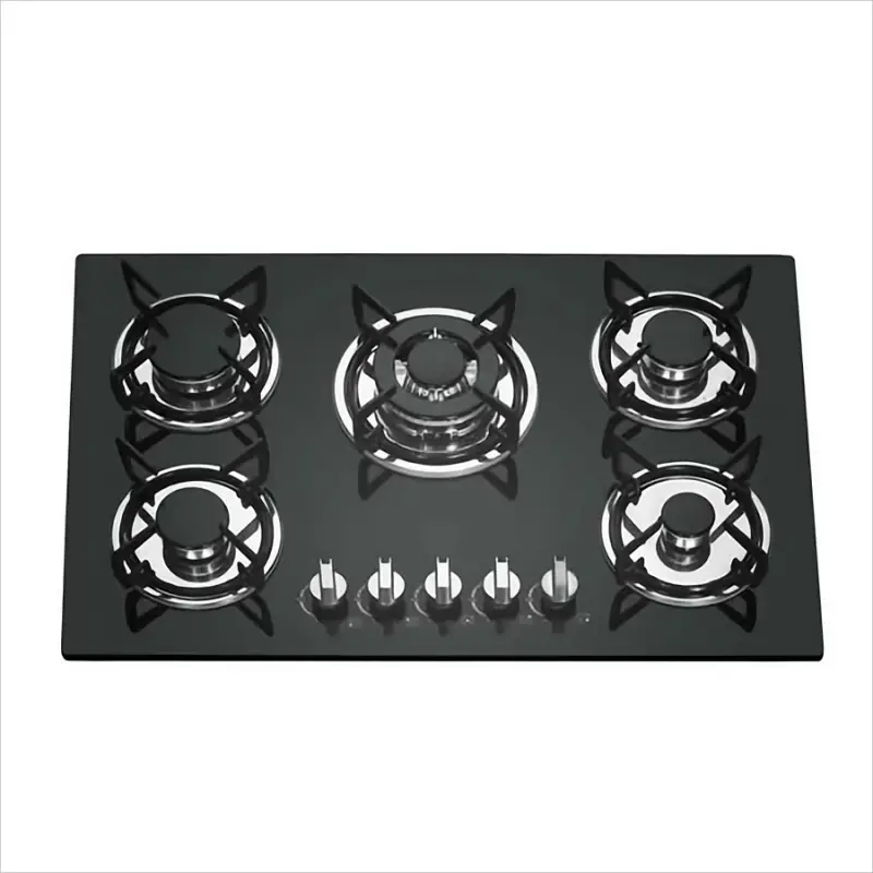 220 V Gas Hob 5 burner Gas Stove Built in Five Gas burner Glass Cooking Bench Black Solid Rv Cooker Cooktop Kitchen Kitc — view 1