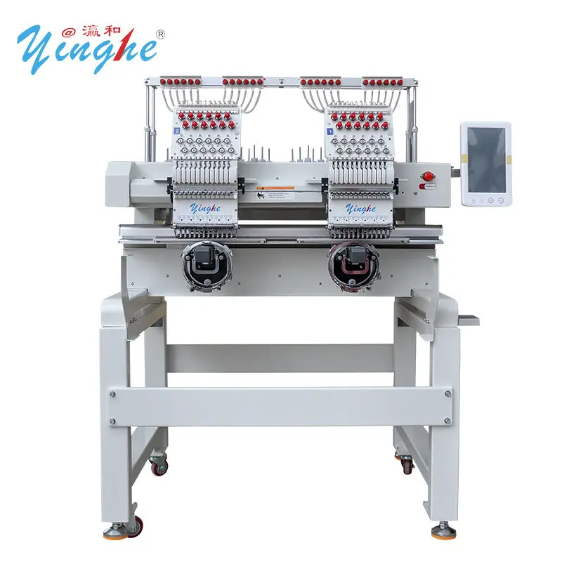 FESPA Spain Expo YINGHE 2 Head 9/12/15 Needle Embroidery Machine Tshirt Flat Cap Sock Shoe 1200RPM Touch Screen Panel USB Memory — image 3
