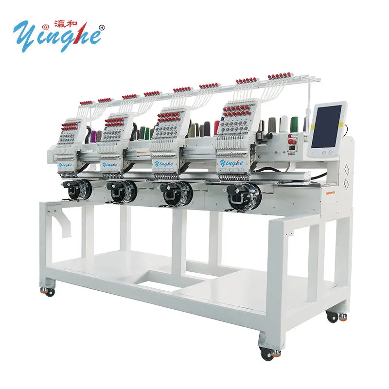 YINGHE 4 Head 9/12/15 Needle Embroidery Machine Tshirt Flat Cap X500 Y450 ServoMotor 1200RPM Touch Screen Panel USB Memo — view 1