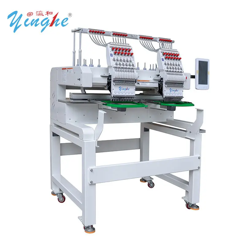 FESPA Spain Expo YINGHE 2 Head 9/12/15 Needle Embroidery Machine Tshirt Flat Cap Sock Shoe 1200RPM Touch Screen Panel USB Memory — image 5