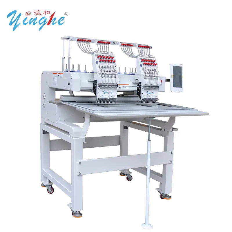 FESPA Spain Expo YINGHE 2 Head 9/12/15 Needle Embroidery Machine Tshirt Flat Cap Sock Shoe 1200RPM Touch Screen Panel USB Memory — image 6