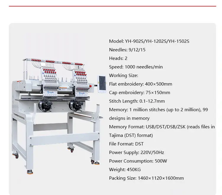 FESPA Spain Expo YINGHE 2 Head 9/12/15 Needle Embroidery Machine Tshirt Flat Cap Sock Shoe 1200RPM Touch Screen Panel USB Memory — image 7