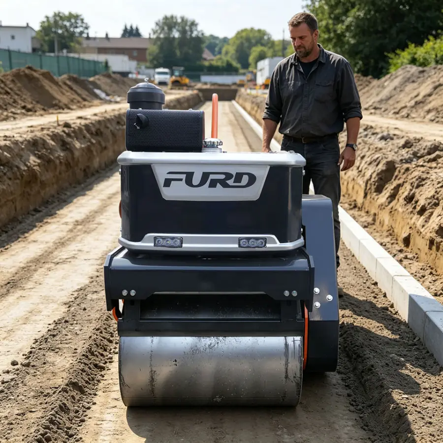 Big Promotion Walk Behind Double Drum Road Roller Construction Machinery Mini Diesel Vibratory Roller — view 1