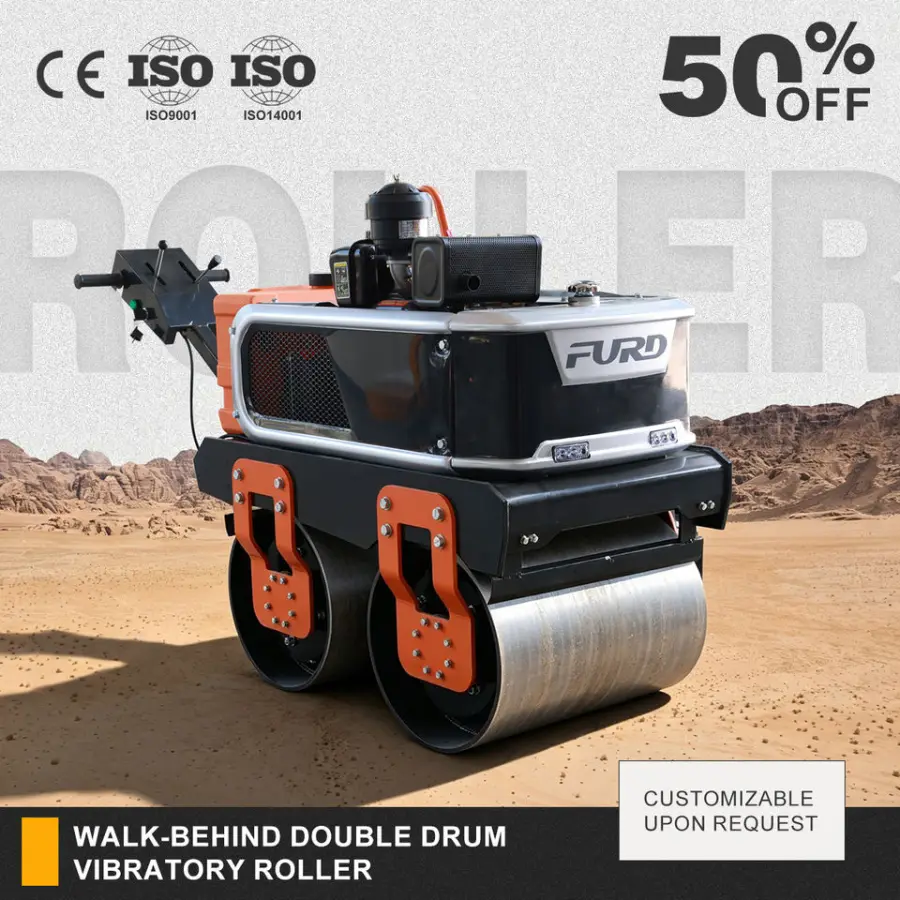 Big Promotion Walk Behind Double Drum Road Roller Construction Machinery Mini Diesel Vibratory Roller — image 6