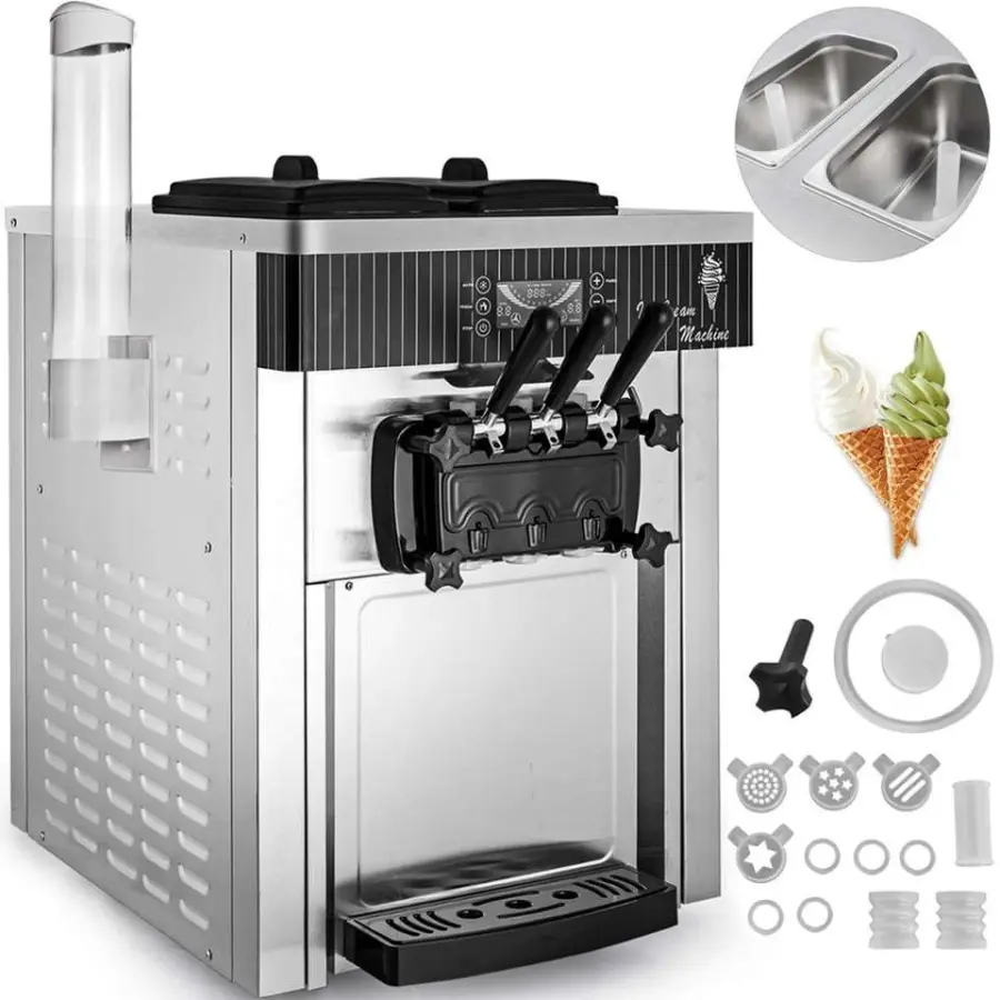 Commercial 3 Flavors Soft Ice Cream Making Machine 20-28kg/h Cones Maker 110V Ice Cream Maker — image 4