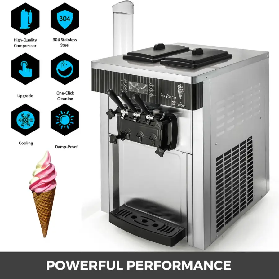 Commercial 3 Flavors Soft Ice Cream Making Machine 20-28kg/h Cones Maker 110V Ice Cream Maker — image 6