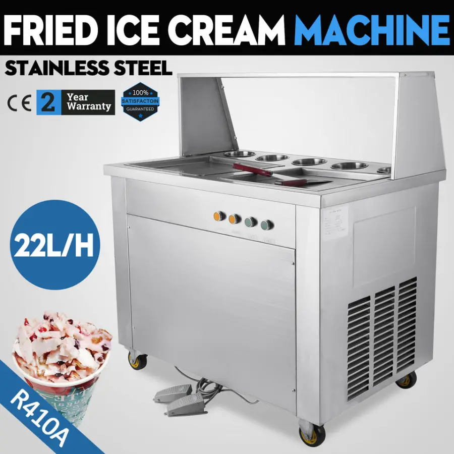 Double Square Pan Fried Ice Cream Machine Rolling Yogurt Maker With 5 Buckets at 1060w/ Ice Cream Maker — view 2