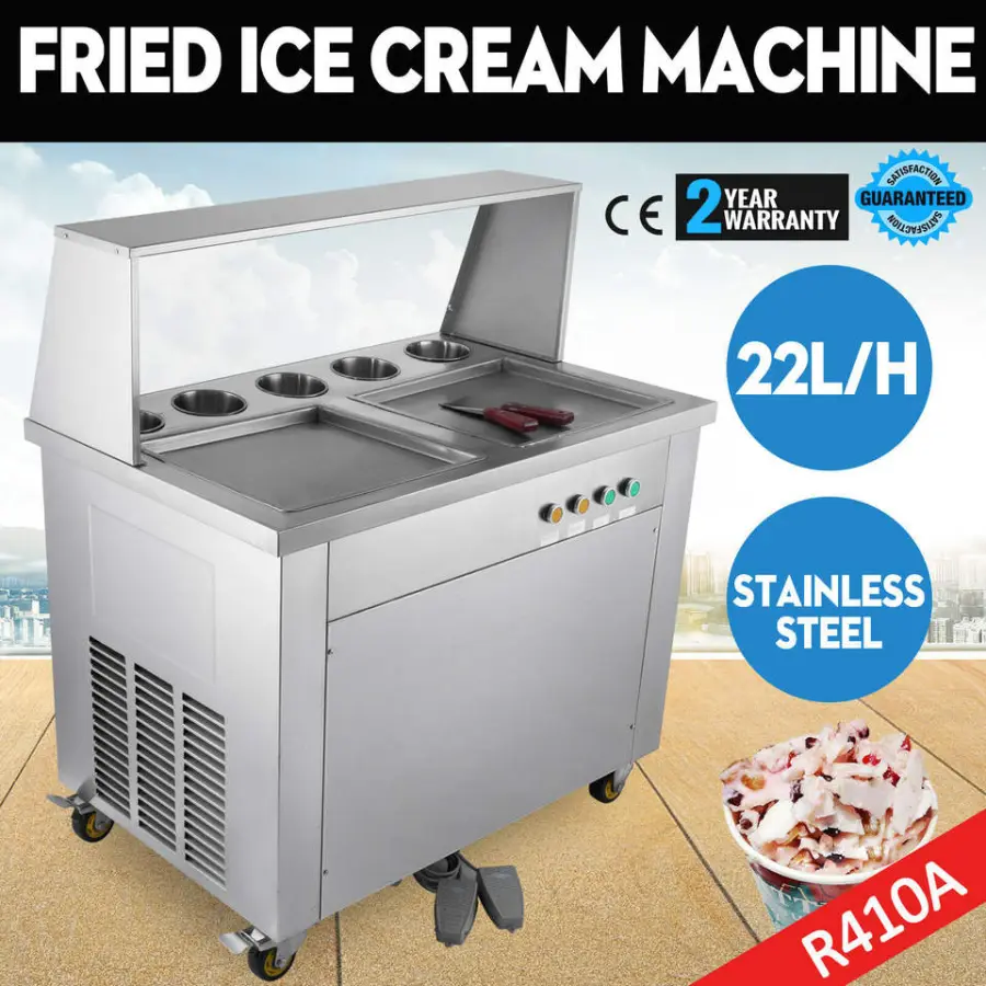 Double Square Pan Fried Ice Cream Machine Rolling Yogurt Maker With 5 Buckets at 1060w/ Ice Cream Maker — view 6