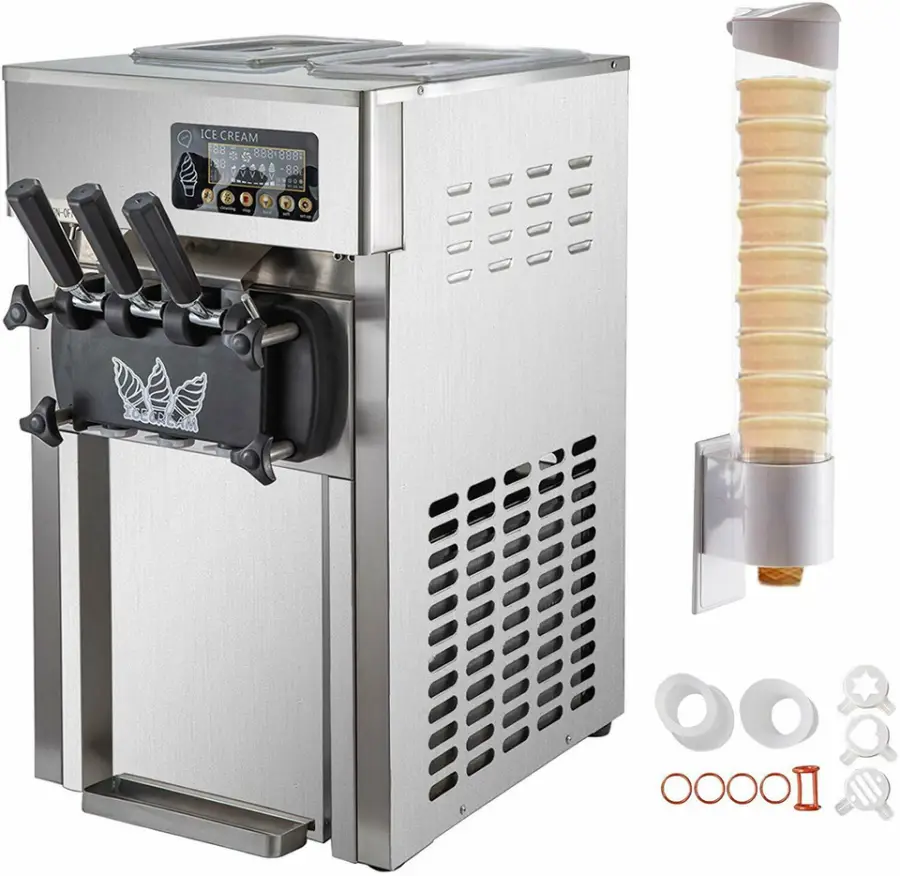 Commercial Ice Cream Making Machine A168 Countertop Soft Ice Cream Maker With 2+1 Flavors and Cone Holder R410a — image 3