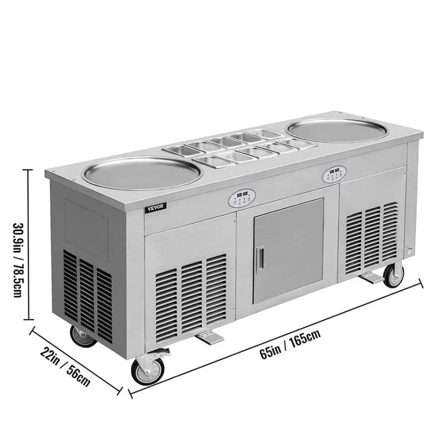 Ready Stock Double Pan 45cm Fried Ice Cream Machine Thailand Ice Cream Roll Maker — image 3