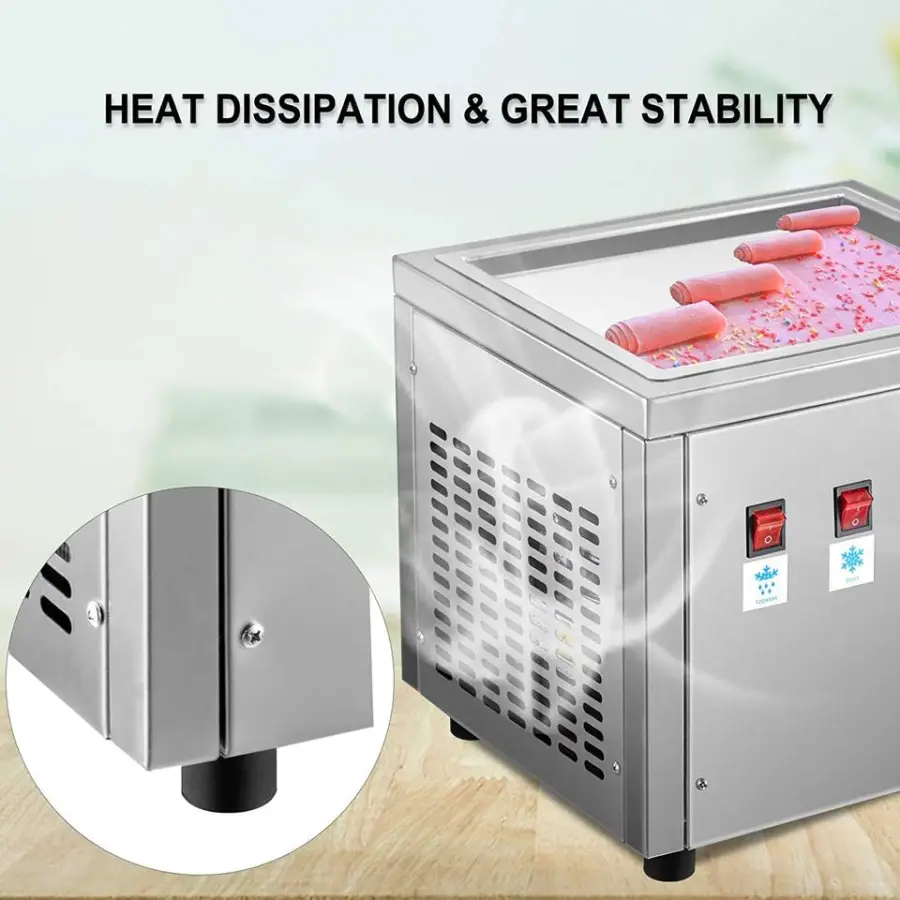 Commercial Ice Roll Maker, Stir-Fried Ice Cream Roll Machine Stainless Steel With Single Square Pan — view 6