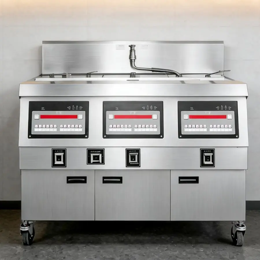 Commercial 3 Tanks Deep Fryer Electric Professional Smart Automatic Restaurant Kitchen Equipment With Oil Filtration Sys — view 1