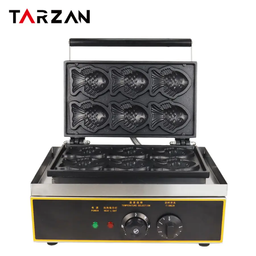 Commercial Ice Cream Taiyaki Machine Electric Korean Fish Crisp Maker Stainless Steel 6 Fish Shaped Waffle Baker — image 3