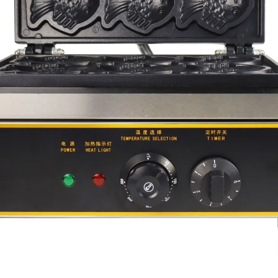 Commercial Ice Cream Taiyaki Machine Electric Korean Fish Crisp Maker Stainless Steel 6 Fish Shaped Waffle Baker — image 4
