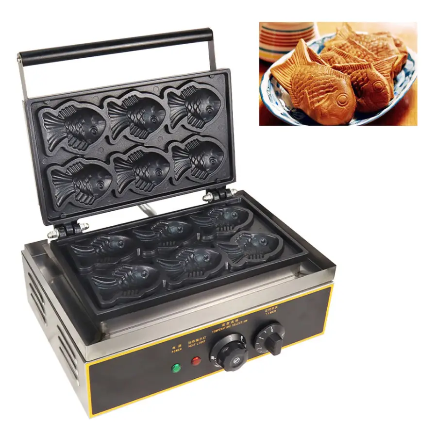 Commercial Ice Cream Taiyaki Machine Electric Korean Fish Crisp Maker Stainless Steel 6 Fish Shaped Waffle Baker — image 6